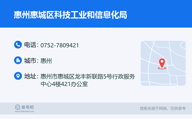 惠州惠城区科技工业和信息化局信息服务热线 0752-7809421